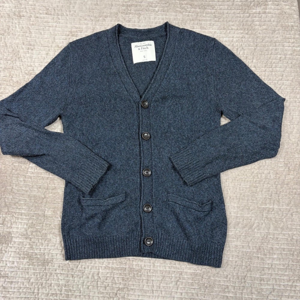 Abercrombie & Fitch Mens Small Blue V-Neck Button Front Cardigan Sweater Pockets